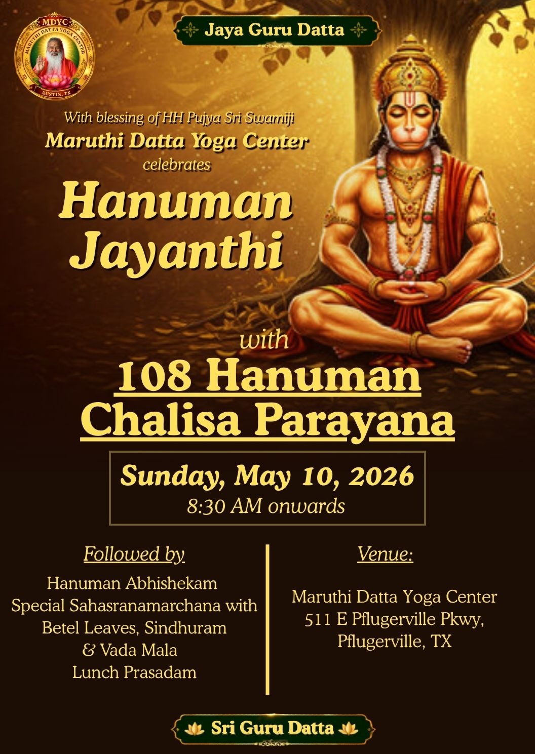 Hanuman Jayanthi with 108 Hanuman Chalisa Parayana flyer